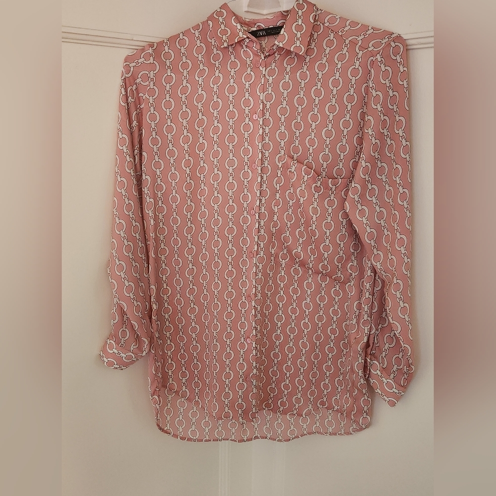 Luxury inspired pink Zara blouse, size S.